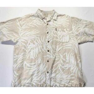 Original Island Sport men's tan/white floral print linen blend shirt sz. Large